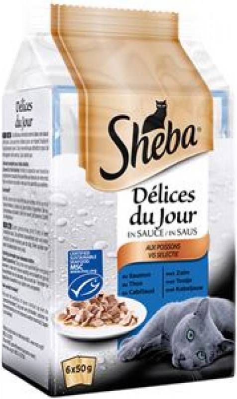 Sheba Mp Delice Du Jour 6 x 50 g Kattenvoer Tonijn&Kabeljauw&Saus