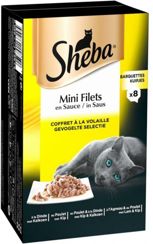 Sheba Mini Filets in Saus Gevogelte Selectie 8 x 85 gr 2 doosjes(16 kuipjes )