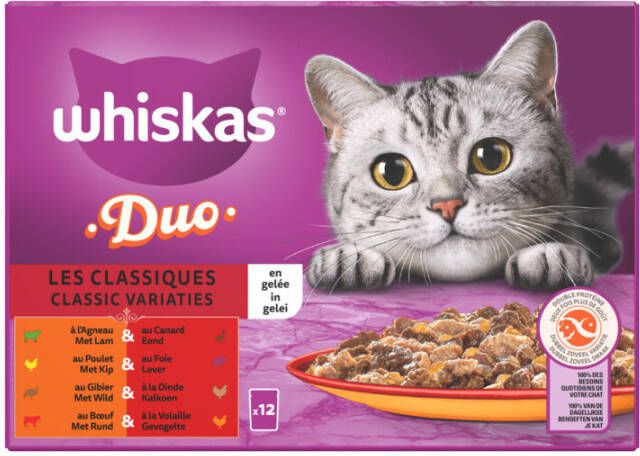 Whiskas 1+ Classic Variaties In Gelei Maaltijdzakjes Multipack Kattenvoer 12x85 g