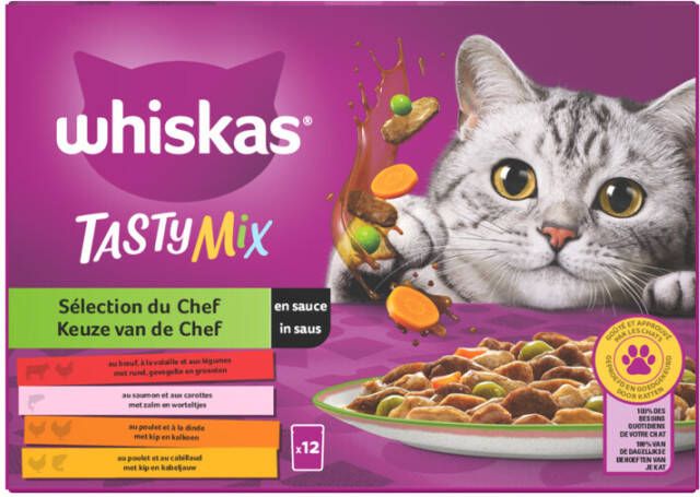 Whiskas 1+ Keuze Van De Chef In Saus Maaltijdzakjes Multipack Kattenvoer 12x85 g