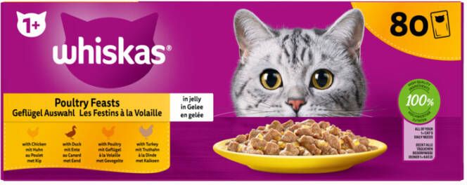Whiskas Adult Multipack Gevogelte Selectie in Gelei 80 x 85 gr