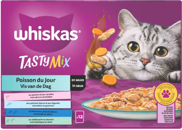 Whiskas 1+ Vis Van De Dag In Saus Maaltijdzakjes Multipack Kattenvoer Vis 12x85 g