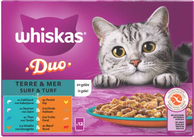 Whiskas 1+ Surf & Turf In Gelei Maaltijdzakjes Multipack Kattenvoer 12x85 g