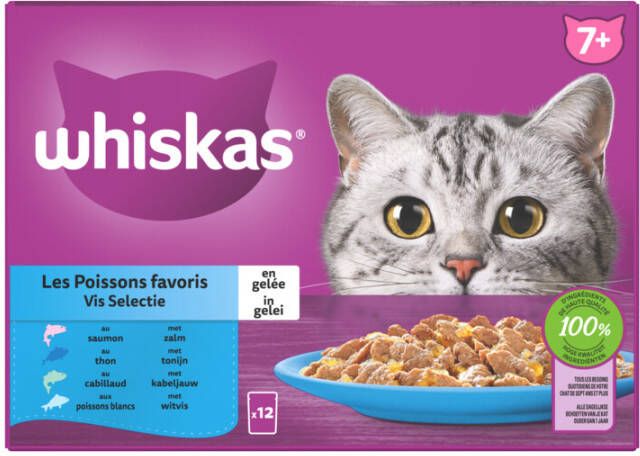 Whiskas 7+ Selectie In Gelei Maaltijdzakjes Multipack Kattenvoer Vis 12x85 g