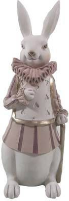 Clayre & Eef Beeld Konijn 11x10x27 Cm Wit Roze Polyresin Woonaccessoires Pasen Paashaas Wit Woonaccessoires Pasen