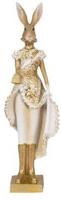 Clayre & Eef Beeld Konijn 11x8x33 Cm Goudkleurig Kunststof Woonaccessoires Paashaas Pasen Goudkleurig Woonaccessoires