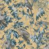 DUTCH WALLCOVERINGS Behang bladeren en vogels blauw en goudkleurig online kopen