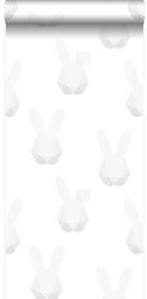 Origin Wallcoverings behang origami konijnen licht warm grijs 347491