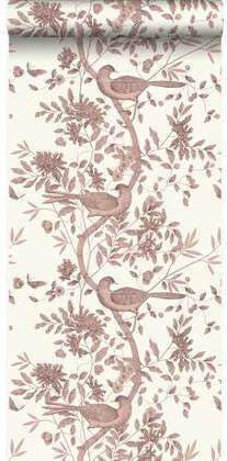 Origin Wallcoverings behang vogel gravure ivoor wit en glanzend koper