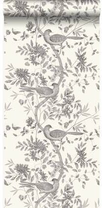 Origin Wallcoverings behang vogel gravure ivoor wit en grijs 347456