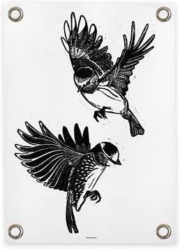 Villa Madelief Tuinposter Vogels wit zwart(50x70cm )
