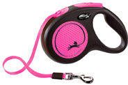 Flexi Rollijn New Neon Tape S 5 m Hondenriem Zwart&Roze