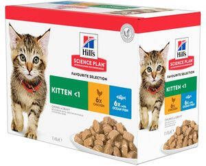 Hill's Hill&apos, s Kitten Favourite Selection combi kip/met zeevis nat kattenvoer 85 gr 2 dozen(24 x 85 gr )