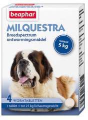 Beaphar Milquestra Hond Rund Anti wormenmiddel 4 tab 5 Tot 75 Kg