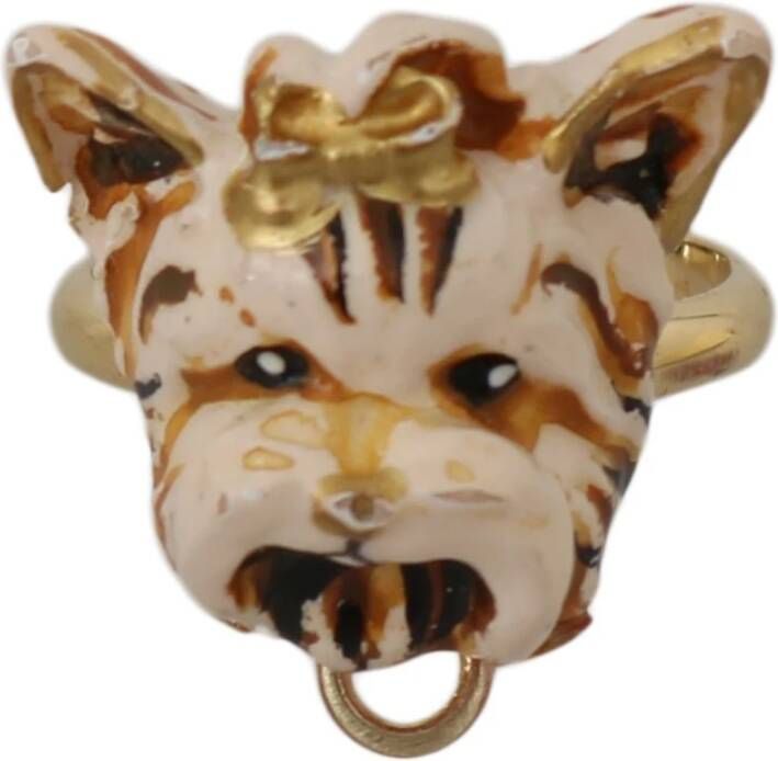 Dolce & Gabbana Huisdier van de Hond Branded Ring , Geel, Dames