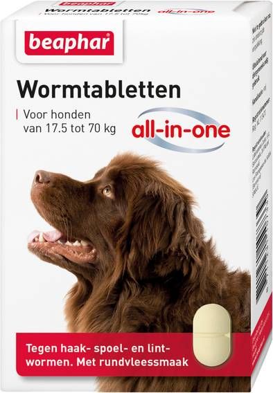 Beaphar Wormtablet All In One Hond Anti wormenmiddel Rund 2 tab 17.5 Tot 70 Kg
