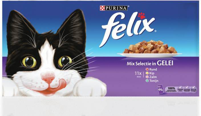 Inheems Rendezvous Botsing Felix Mix Selectie in Gelei (44 stuks) kattenvoer OP is OP Per doos ( 44 x  100 gr) - Voorbeesjes.nl