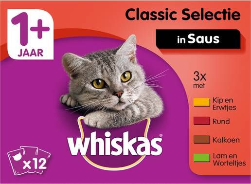 Whiskas Multipack Maaltijdzakjes Adult 12x100 g Kattenvoer Vlees&Groente&Saus