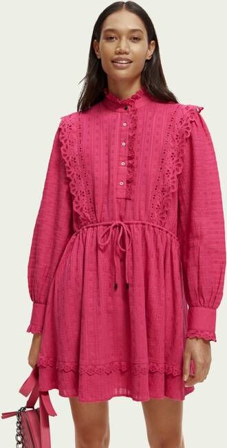 Scotch & Soda Roze Mini Jurk Mini Shirt Dress With Lace Detail In Organic Cotton