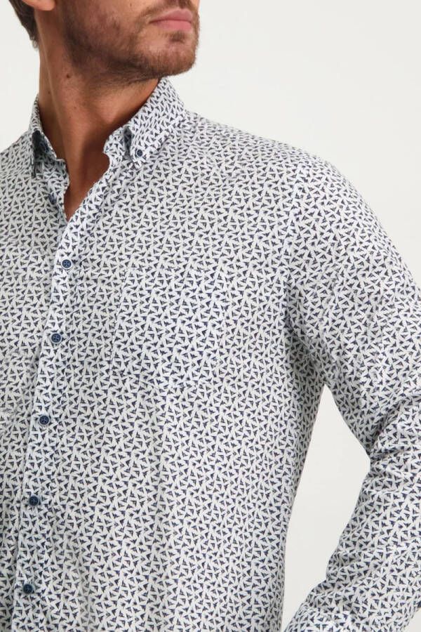 State of Art casual overhemd donkerblauw geprint katoen wijde fit