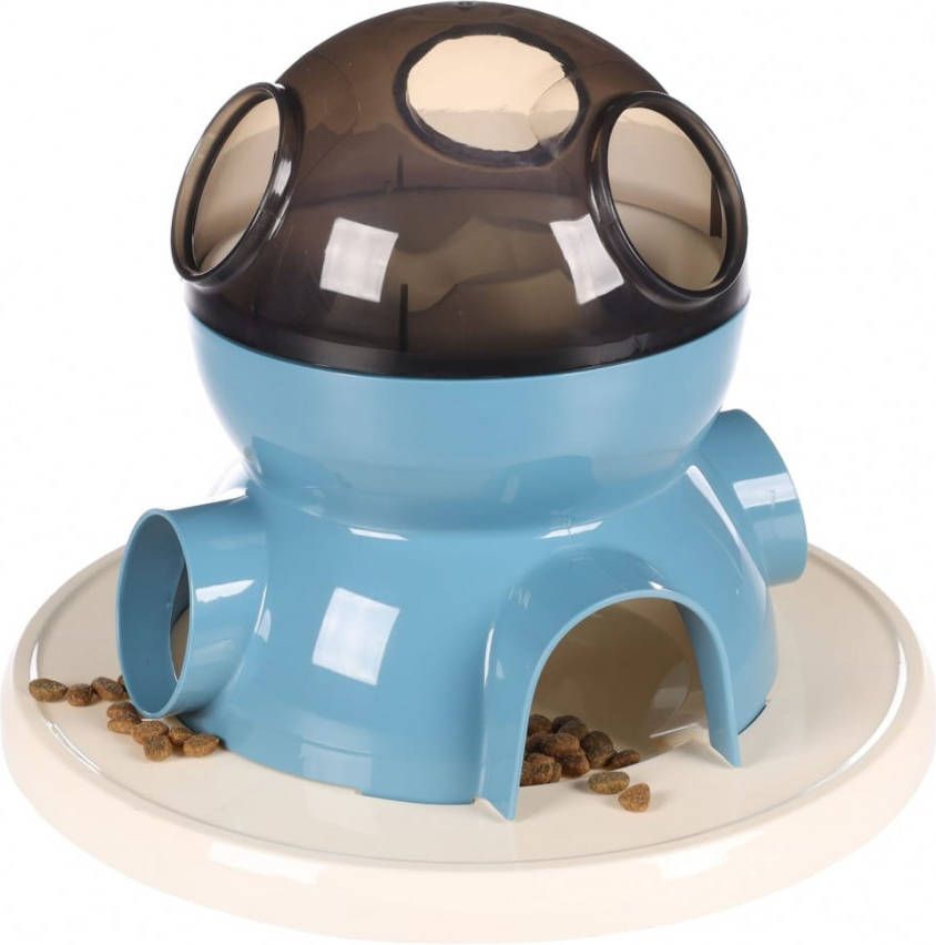 FLAMINGO Kattenspeelgoed voerdispenser Diso wit en blauw