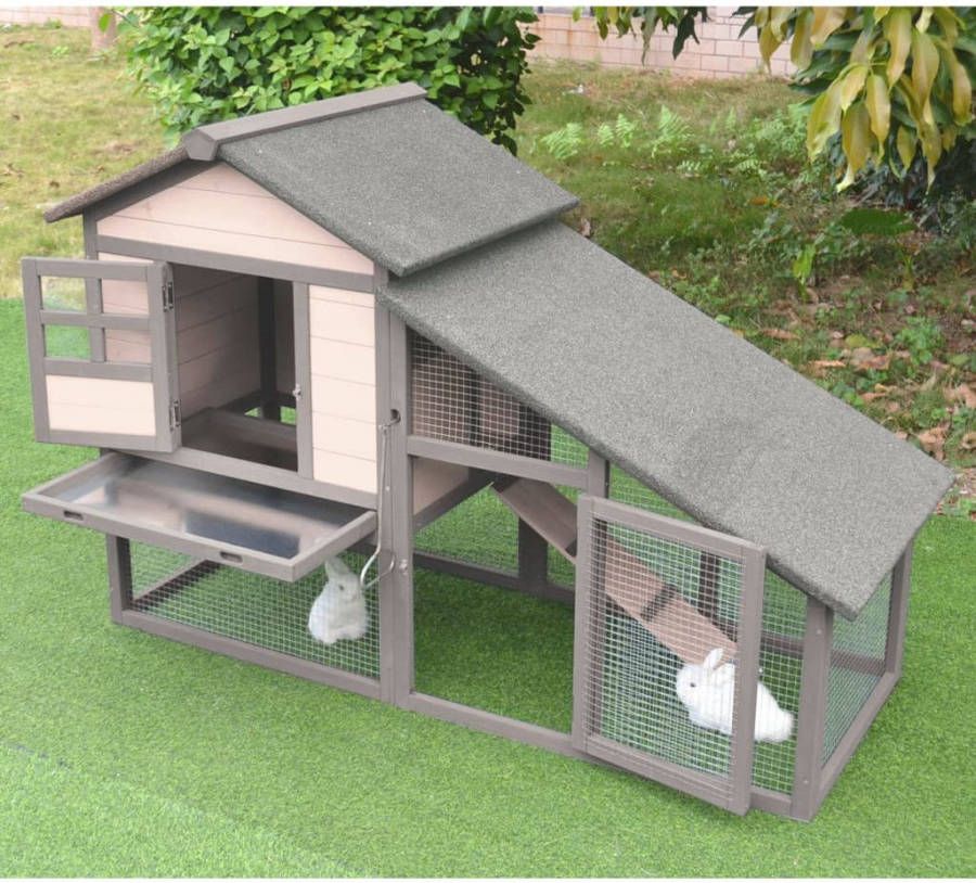 FLAMINGO Konijnenhok Quincy Cottage 151x66x100 cm grijs