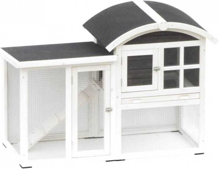 @Pet Konijnenhok Piazza 130x62x90, 5 cm wit en zwart 20085