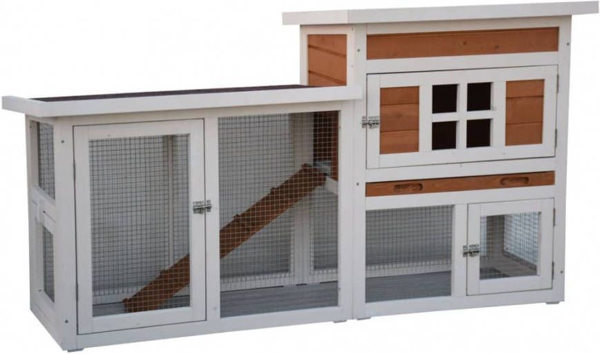 @Pet Konijnenhok Villa 147x50x80 cm wit en bruin