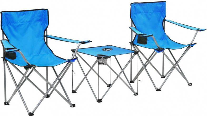 VIDAXL Campingtafel en stoelenset blauw 3 delig