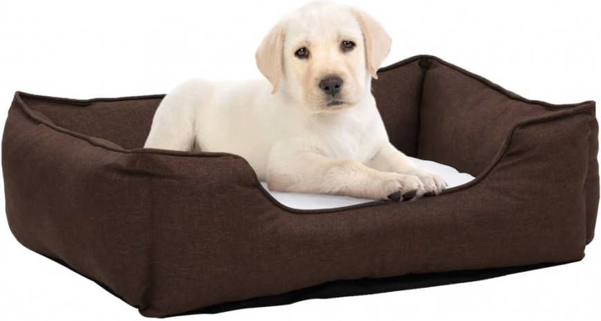 VIDAXL Hondenmand linnen look 65x50x20 cm fleece bruin en wit