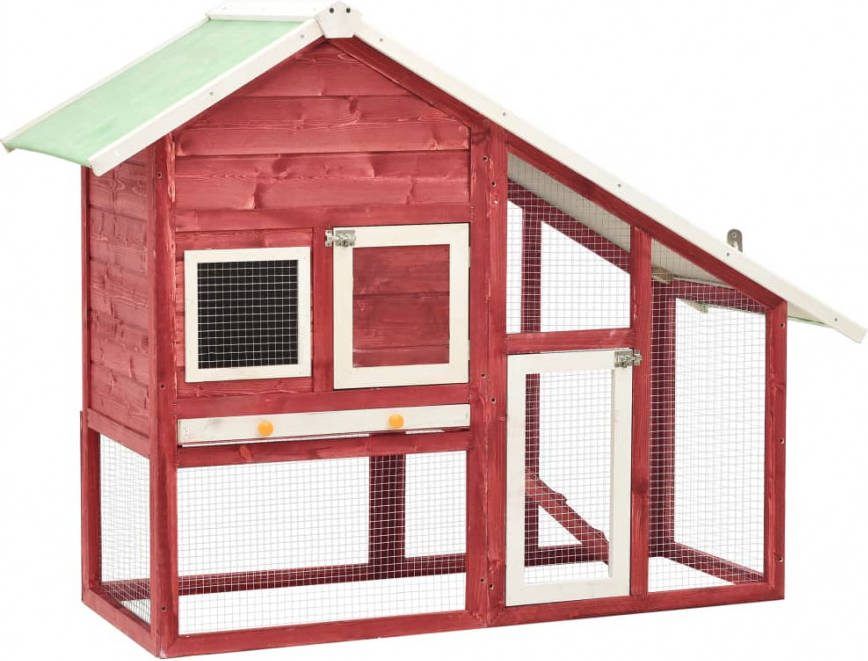 VIDAXL Konijnenhok 140x63x120 cm massief vurenhout rood en wit