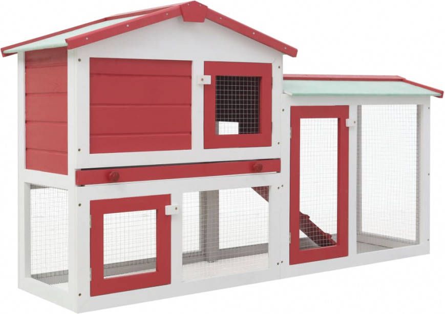 VIDAXL Konijnenhok voor buiten groot 145x45x85 cm hout rood en wit
