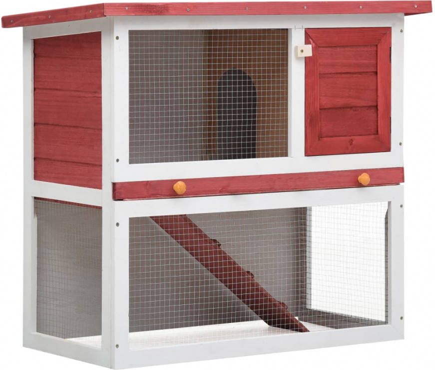 VIDAXL Konijnenhok voor buiten met 1 deur hout rood