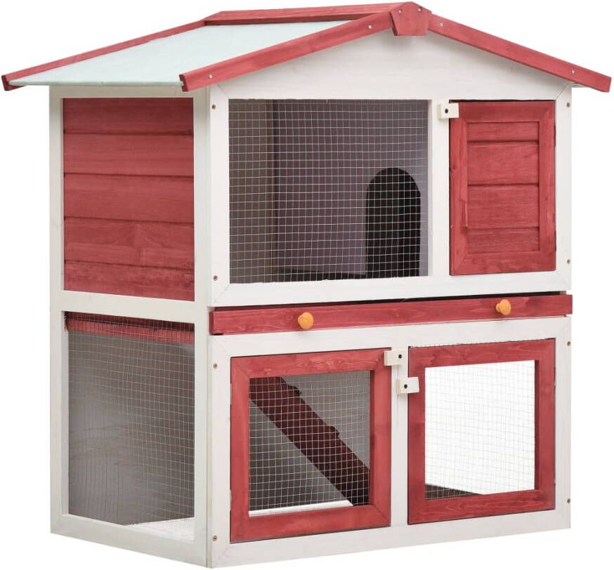 VIDAXL Konijnenhok voor buiten met 3 deuren hout rood