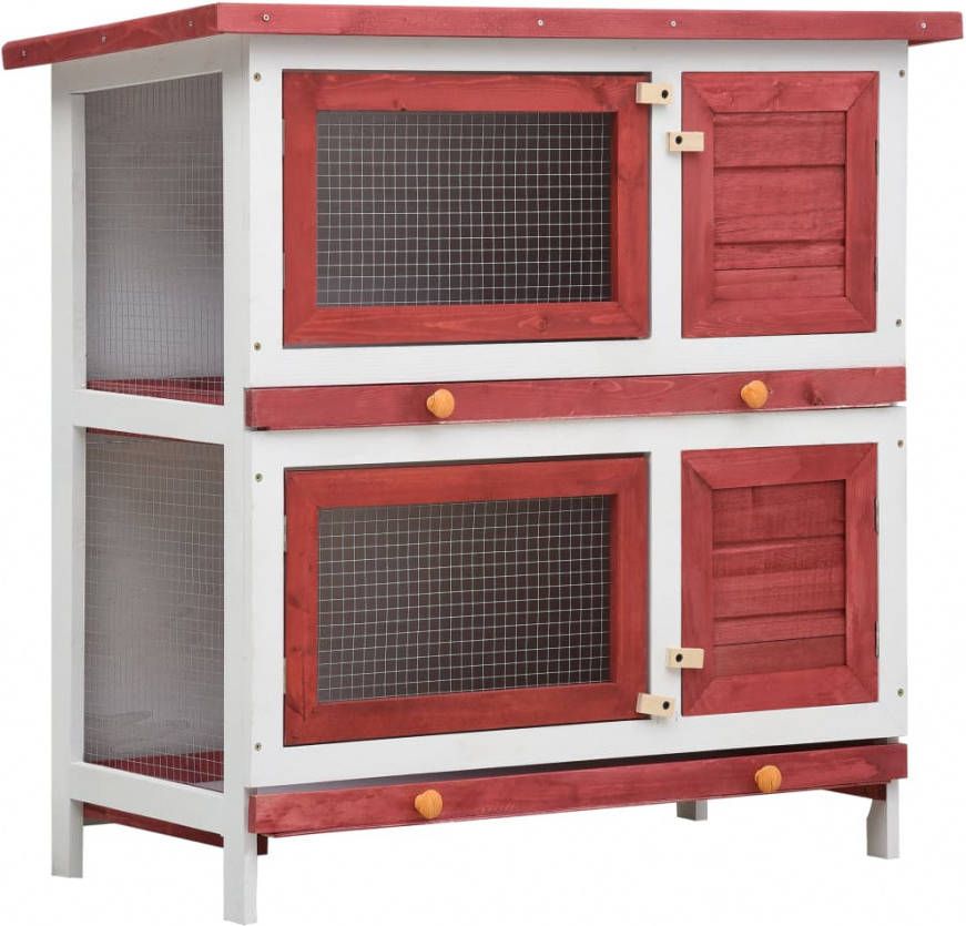 VIDAXL Konijnenhok voor buiten met 4 deuren hout rood
