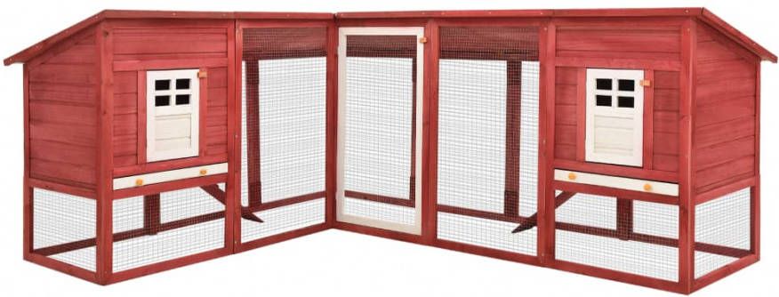 VIDAXL Konijnenhok voor buiten met ren massief vurenhout rood en wit