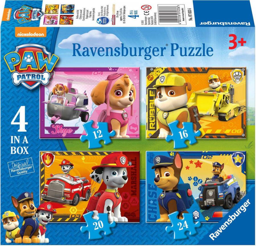 Ravensburger PAW Patrol puzzelset Puppies op pad 12 + 16 + 20 + 24 stukjes