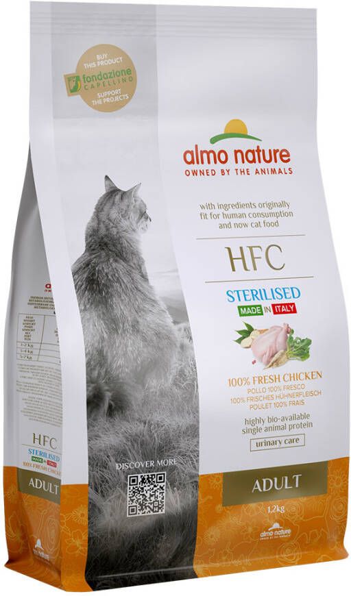 Almo Nature Dubbelpak 2x1, 2kg HFC Adult Sterilized kip droogvoer