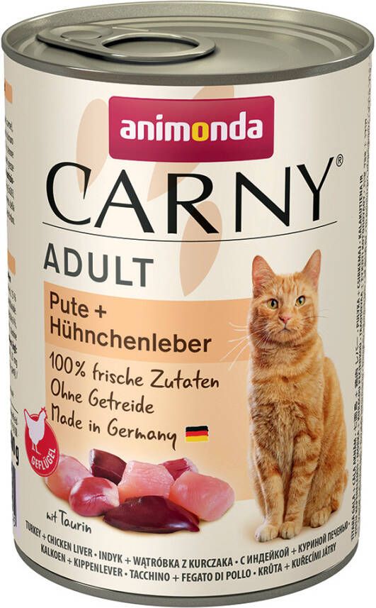 Animonda Carny 24 x 400 g Adult + 140 ml Cat Drink Kip gratis! Rund & Kabeljauw met Wortelpeterselie