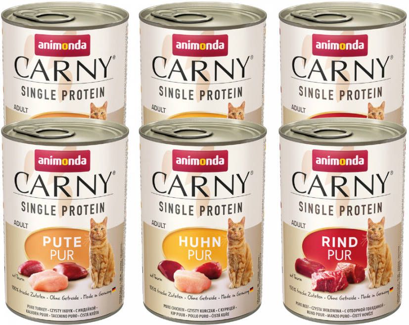 Animonda Carny 6x400g Mix(3 Smaken)Adult Single Protein Kattenvoer