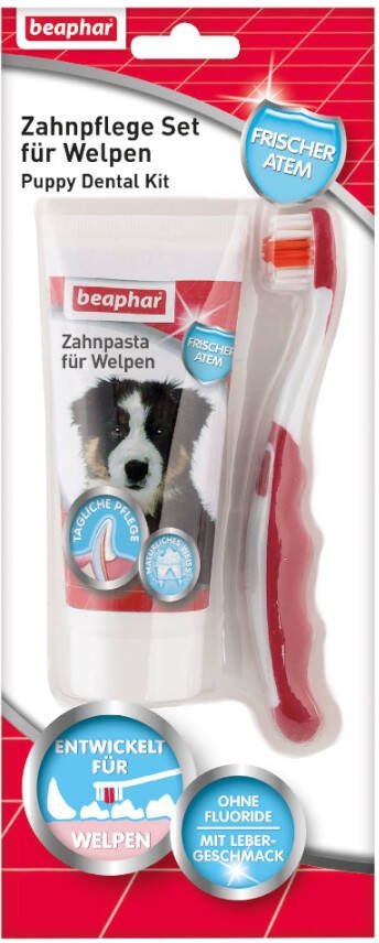 beaphar tandverzorgingsset voor puppy's Dubbelpak 2 delige set(tandenborstel & tandpasta )