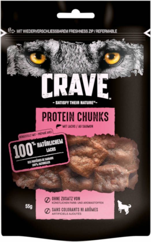 Crave 2+1 gratis! 3x55g Protein Chunks Zalm Hondensnacks