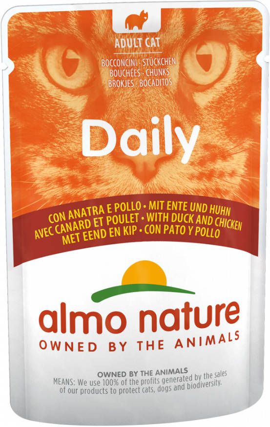 Daily 6x70g Maaltijdzakjes met Eend & Kip Almo Nature Menu Kattenvoer