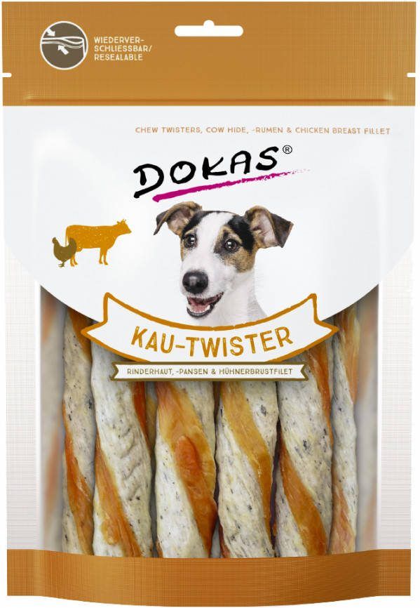 Dokas 200g Kauw Twister 2 x Runderhuid, pens & kippenborst Hondensnacks