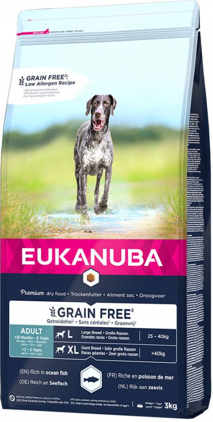 Eukanuba 15% korting! 3 kg/12 kg/15 kg Droogvoer Zalm! Grain Free Adult Large Dogs zalm 12 kg