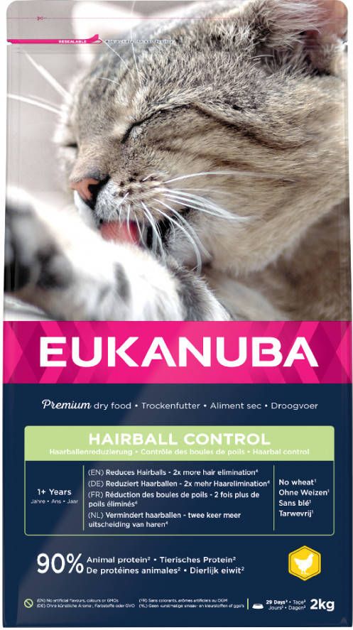 Eukanuba Hairball Control Adult Kattenvoer Voordeelpakket 3 x 2 kg