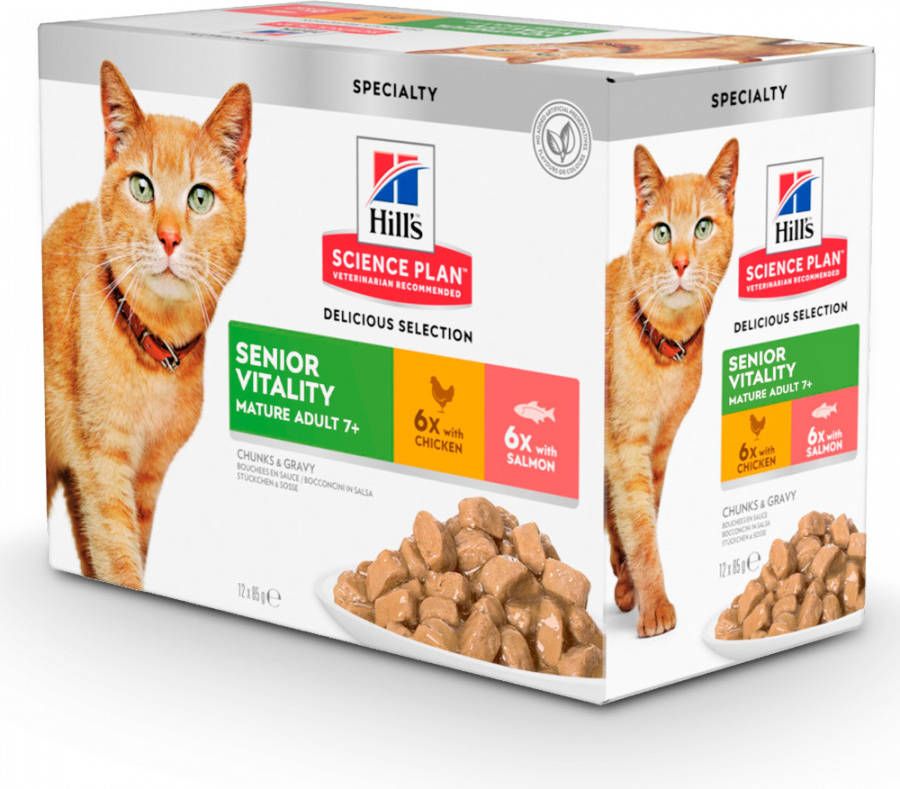 Hill's Hill&apos, s Mature Adult Senior Vitality nat kattenvoer combipack 12x85g 2 dozen(24 x 85 gr )
