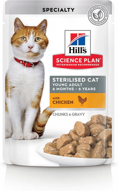 Adult Sterilised Cat met Tonijn Bestel ook natvoer 12 x 85 g Hill's Young Adult Sterilised Cat Kip