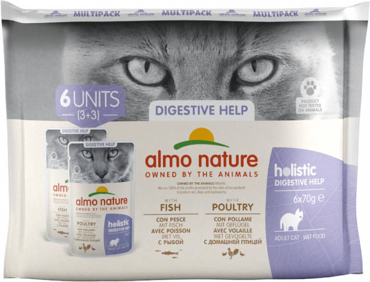 Holistic 20 + 4 gratis! 24 x 70 g Almo Nature Natvoer Digestive Help mixpack met Vis en Gevogelte