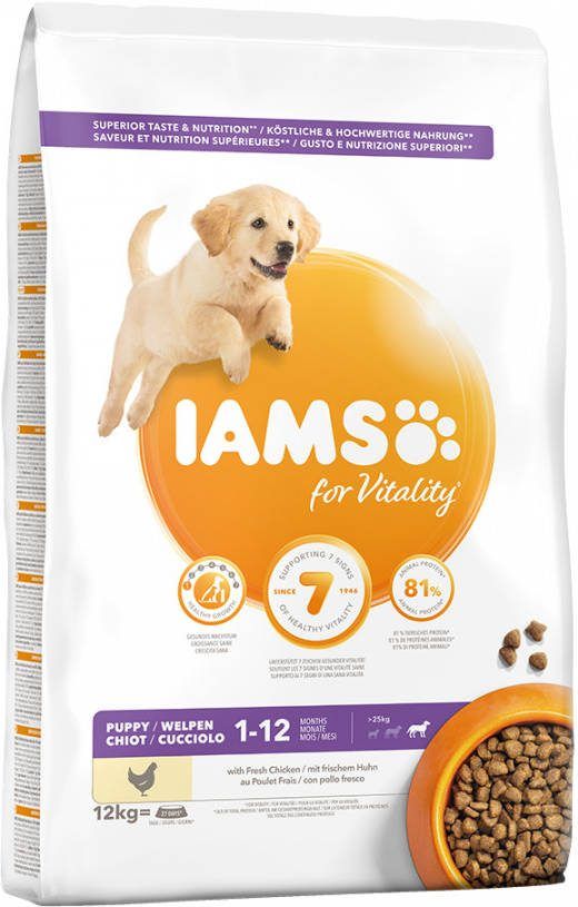 Iams 2x12kg for Vitality Dog Puppy & Junior Large Kip Hondenvoer